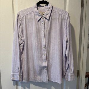 LOFT- Purple & White Stripe- Linen- Button Down- Size Large